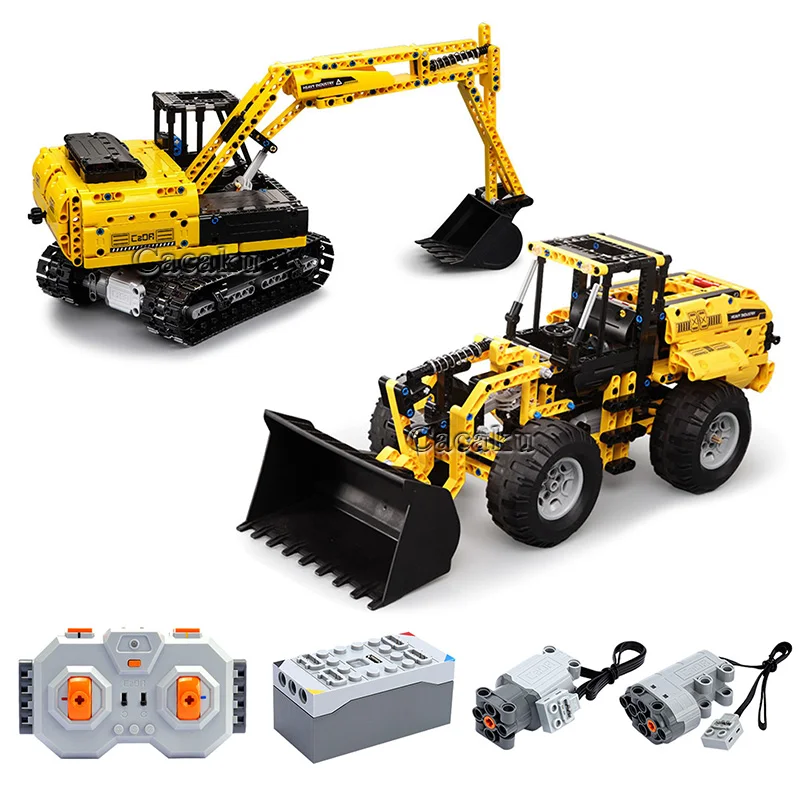 CADA RC Bulldozer Excavator Car Technic Model Building Blocks Boys Birthday Gifts Kids Remote Control Car Toys For Children