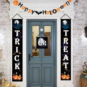 

Halloween Decor 4pcs/set Halloween Window Curtain Door Banner Hanging Flags Decor Couplets Party Doorway Hanging Decoration