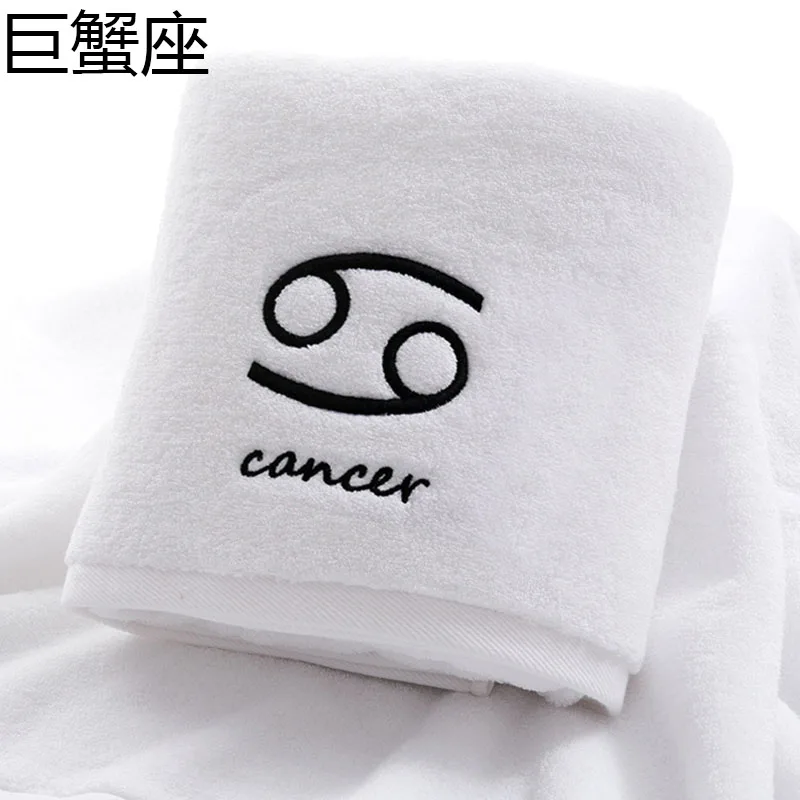 Банное полотенце из хлопка с рисунком созвездия, бело-серое банное полотенце с вышивкой для девочек/мужчин, банное полотенце прямоугольной формы 70*140 см - Цвет: White Cancer