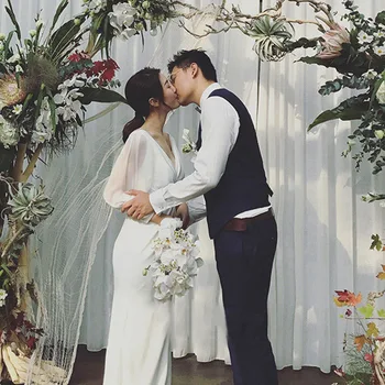 

Simple Satin Wedding Dresses Sexy V-Neck A-Line Sweep Train Bow Bridal Gowns Vestidos De Noiva Plus Size Cheap