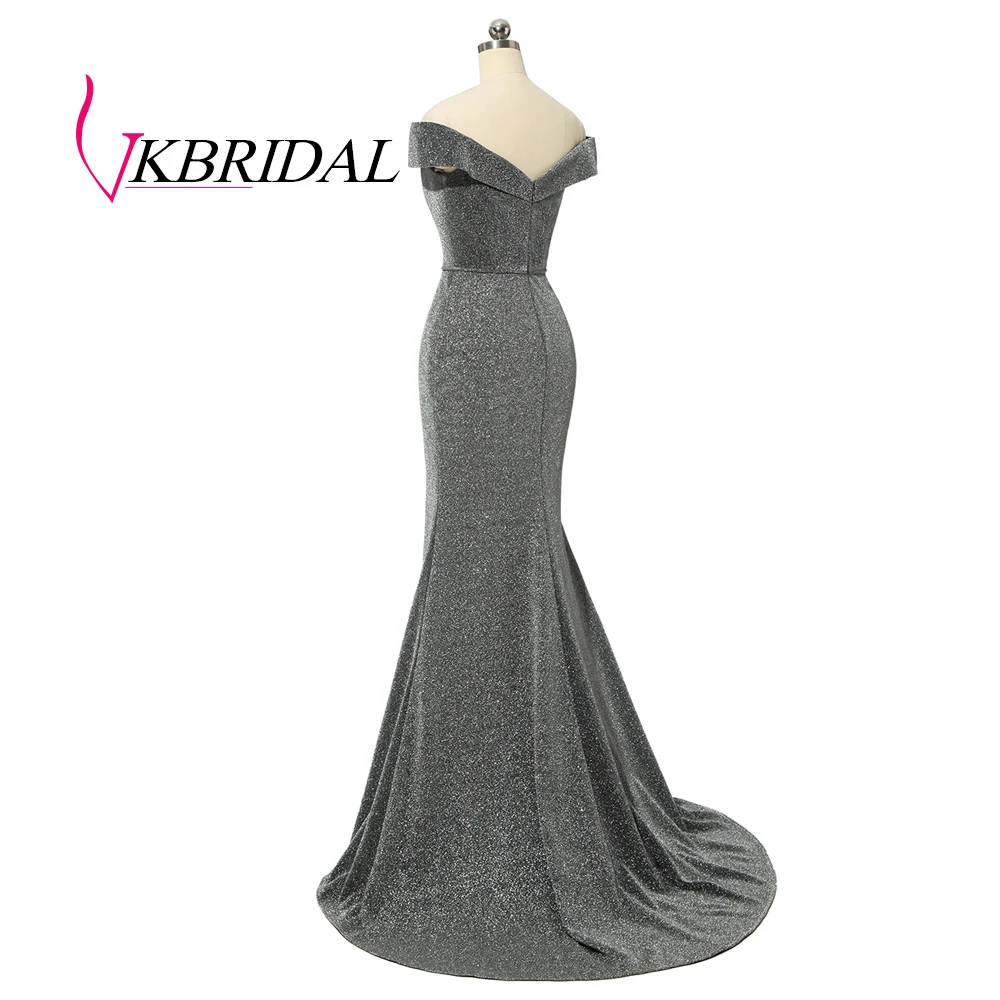 VKBRIDAL серое вечернее платье с открытыми плечами сексуальное блестящее платье с разрезом для выпускного вечера