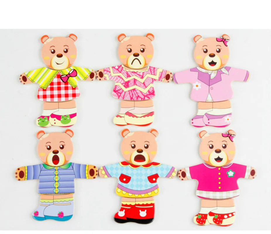 72 шт. мультфильм 4 кролик медведь платье изменение паззл деревянная игрушка Монтессори развивающие изменение одежды игрушки для детей подарок