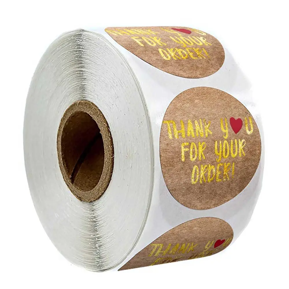 

500pcs Thank You for Your Order Kraft Stickers with Gold Foil Round Label Sticker for Shopping Small Shop Local Handmade Sticker