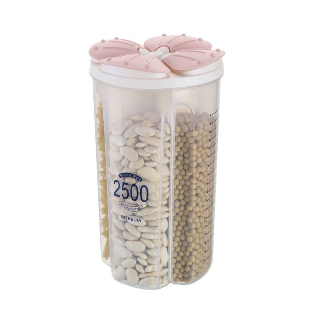 Пластиковые контейнеры для зерновых сухой герметичный контейнер для хранения пищевых продуктов со шкалой прозрачный герметичный тара для крупы - Цвет: 2500ML 4 Grids Pink