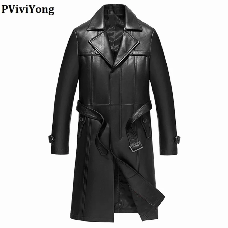 PViviYong 2019 зимняя высококачественная куртка из натуральной кожи, 100% овечья шерсть, пылезащитная куртка на молнии, длинная парка для мужчин