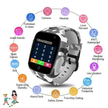 

LEC2 Kids Children Video Call Smart Watch GPS Wifi GSM Locator SOS Safe SIM IP67 Waterproof Camouflage Phone Watches For Android