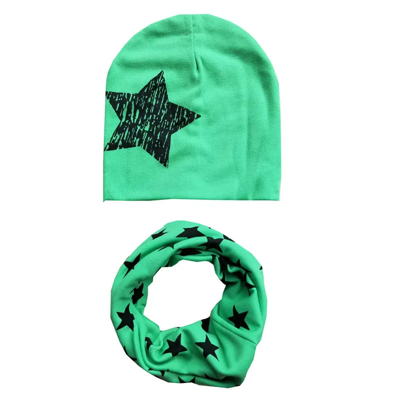 green big star A Новая стильная вязаная крючком Детская шапка со звездами, шарф, осенне-зимняя шапка для девочек и мальчиков, Детский комплект из шапки и шарфа, Детские шапочки и шарфа - Цвет: green big star A
