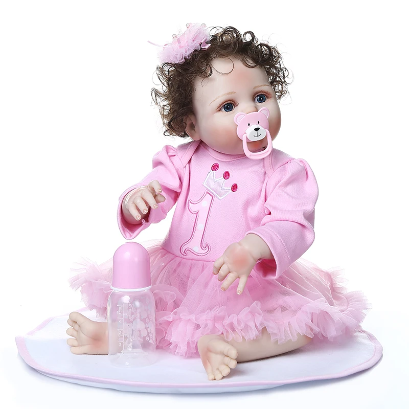 

22" bebe reborn Simulated Babies girl doll real full silicone vinyl Dolls Children Toys Birthday Gift curly hair rooted