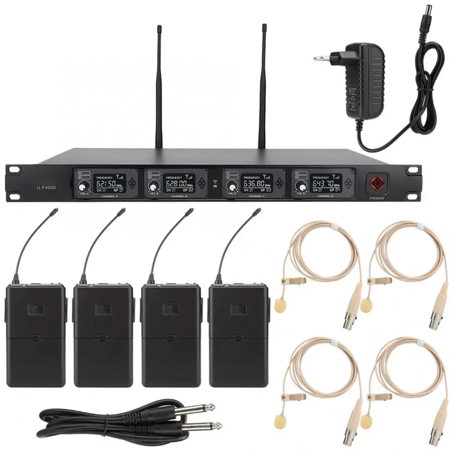 EU Plug UHF 621,5~ 643,7 МГц одночастотный 1 до 4 беспроводной микрофон с лацканами 100-240 в UHF один для четырех микрофонов inalambrico - Цвет: EU Plug