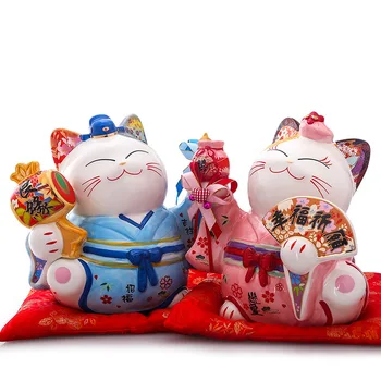 

Japanese Couple Lucky Cat Piggy Bank Animal Figurines Maneki Neko Kitten Ceramic Cat Money Box Home Desktop Decoration R1935