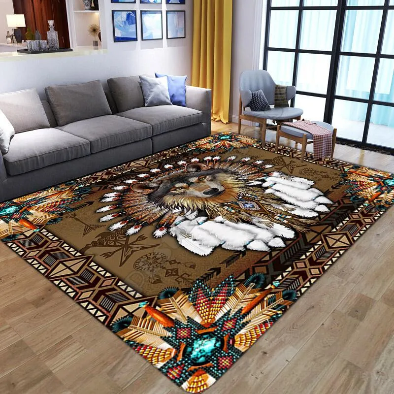 

Native Wolf Rug 3D All Over Printed Non-slip Mat Dining Room Living Room Soft Bedroom Carpet 09