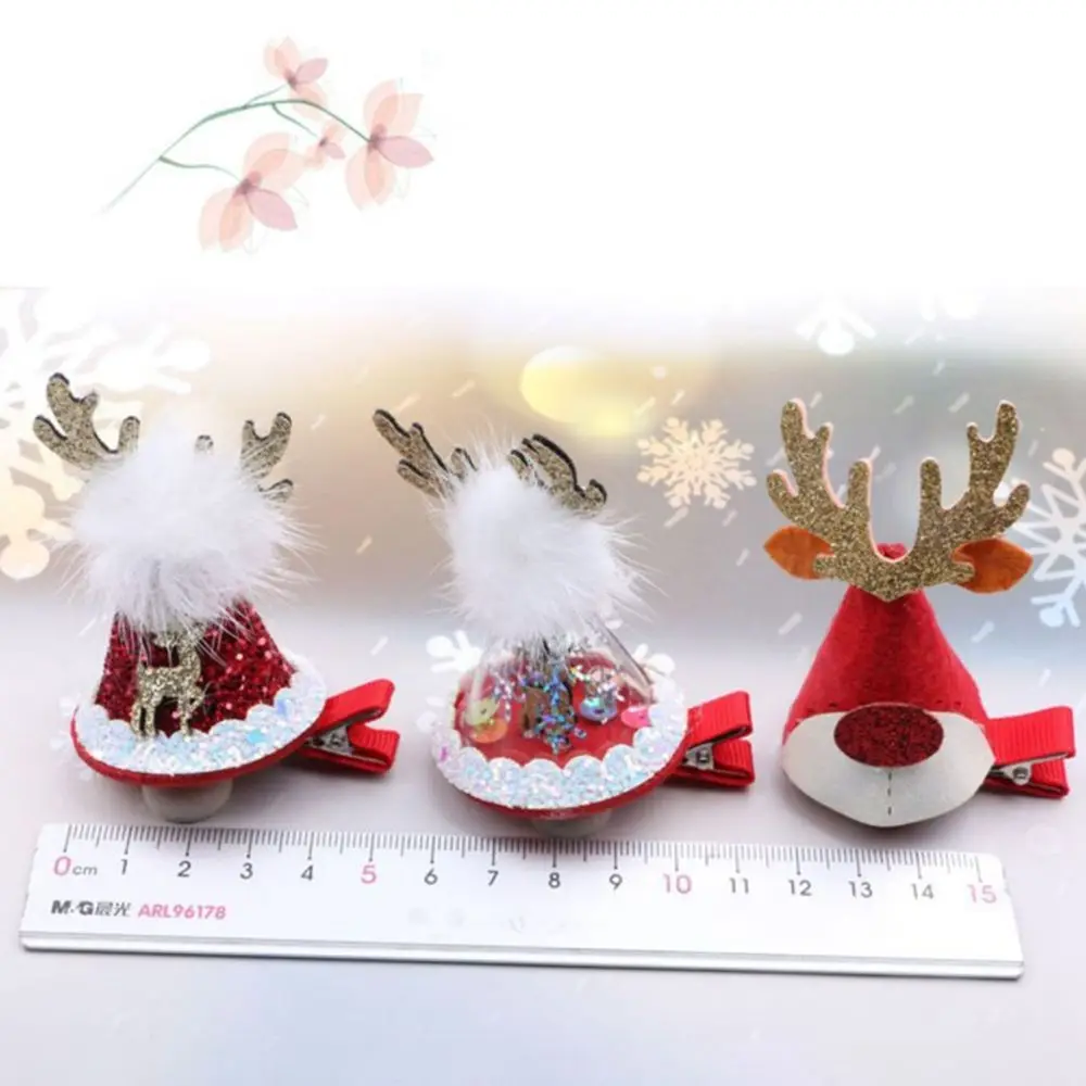 Elk Ears Snowflake Bow Santa Claus Korean Style Headwear Kids Hair Accessories Christmas Hat Hairpin Christmas Hair Clip