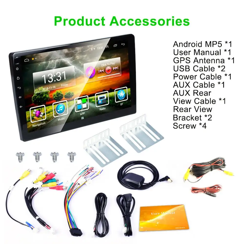 

Car Radio 10.1-inch Bluetooth Mp5 Multimedia Player Universal Car Stereo GPS Navigator 16G Memory For Android 8.1