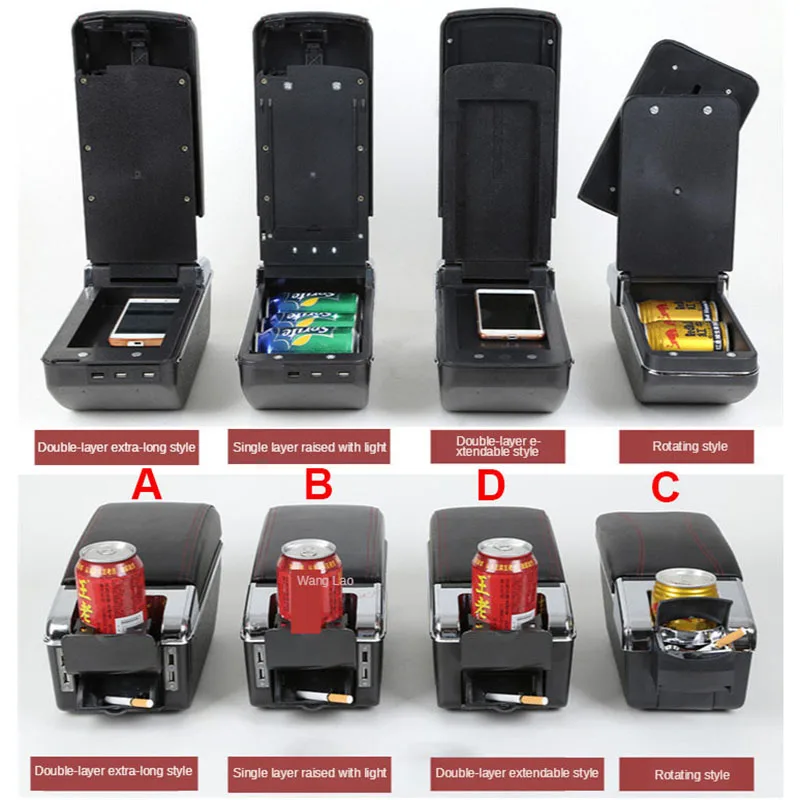 For Opel Corsa Armrest For Opel Corsa D Car armrest box  interior storage box Retrofit parts With USB LED lights