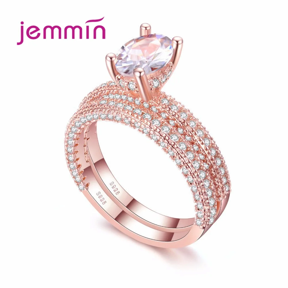 

Original 925 Silver Bridal Ring AAAAA+ Cubic Zirconia Oval CZ Crystal 2pcs Set Rings for Women Men Couples Wedding Engagement