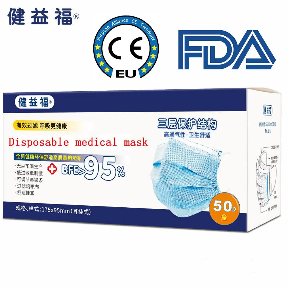 

Hot Sale 50 pcsDisposable surgical mask anti Non Woven Disposable Anti-Dust Medical Earloops Masks face off the shelf