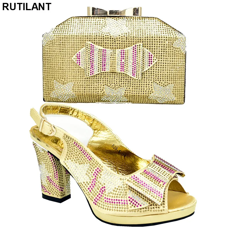 

Latest Shoe and Bag Set In Italy Shoes and Bag Set Decorated with Rhinestone Bridal Elegant Party Buckle Strap Ladies Sandals