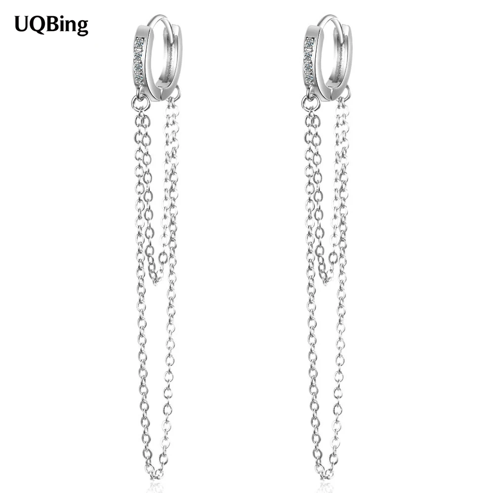 Ins Style 925 Sterling Silver Crystal Long Chain Round Tassel Clip Earrings For Female Party Gifts Jewelry | Украшения и