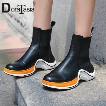 

DORATASIA Brand New Fashion women's Genuine Leather Flat Platform Shoes Woman Casual Party Autumn Winter Ankle Boots Size 34-43
