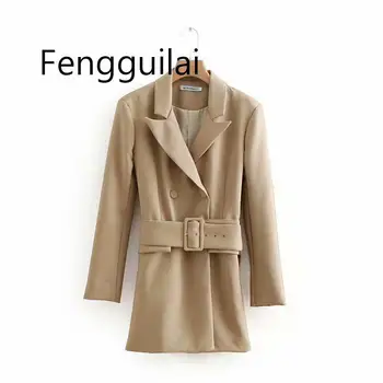 

Fashion 2020 Women Khaki Casual Winter Autumn Jacket Female Elegant Adjustable Waist With Belt Long Sleeve casaco feminino