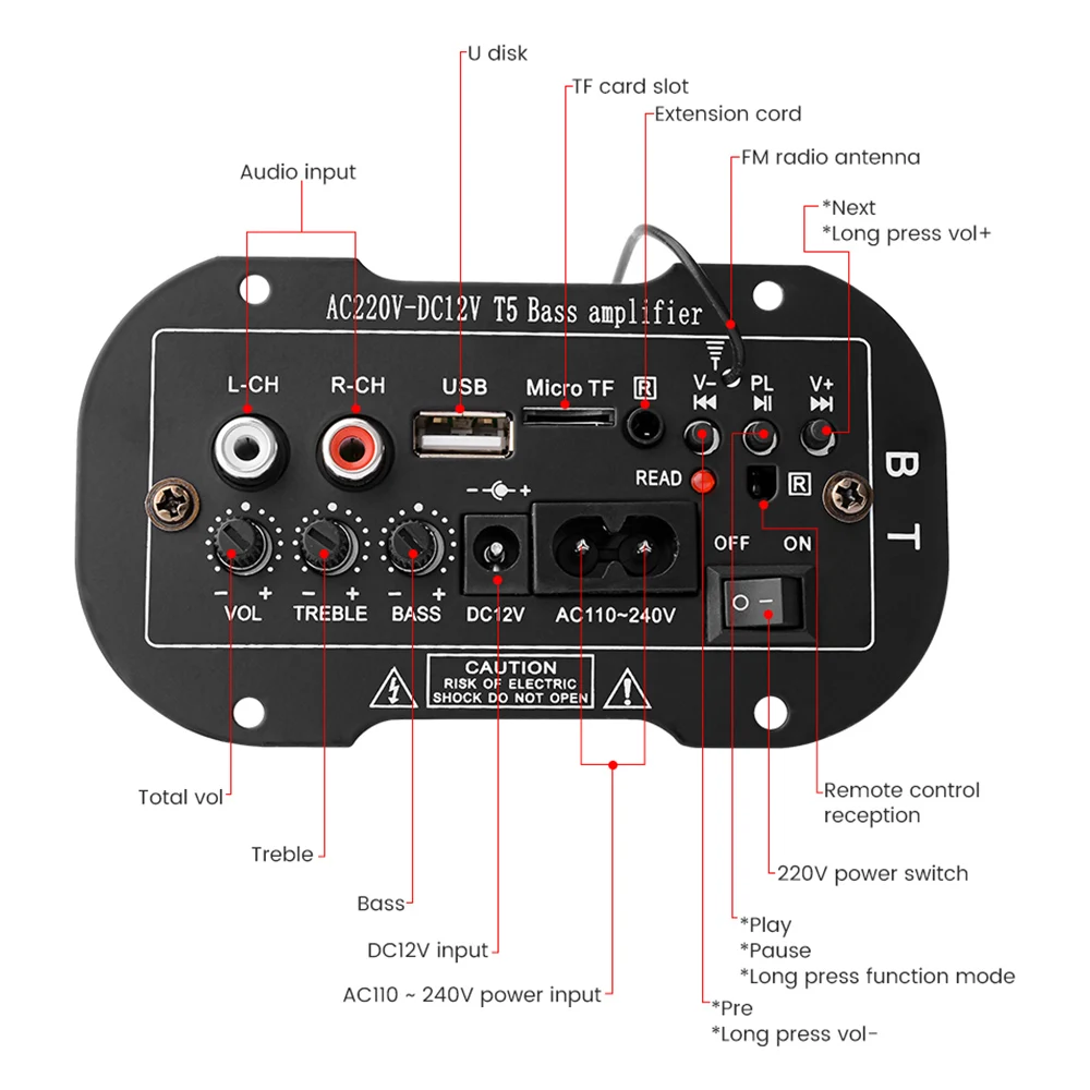 Аудиоплата AIYIMA усилитель сабвуфера 12 В 220 Bluetooth мощности для автомобиля USB TF FM