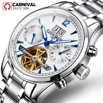 

Karneval 2019 herren Uhren Top Brand Luxury Business Automatische Uhr Tourbillon Wasserdichte Mechanische Uhr relogio masculino