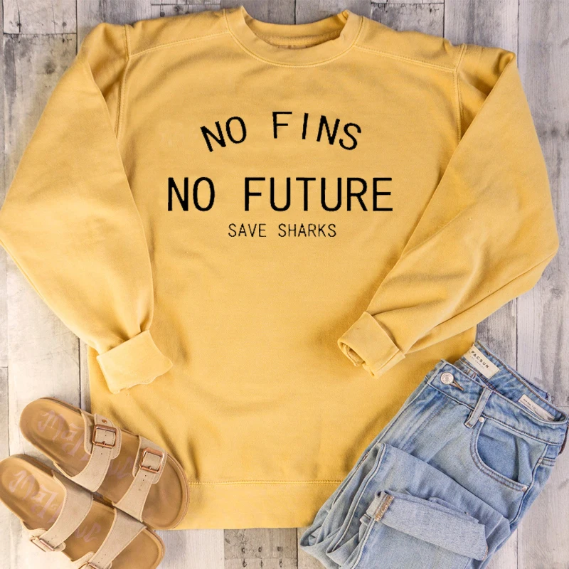Толстовка No Fins No Future Женская одежда с рисунком акул, пуловер с защитой океана, Повседневная Верхняя одежда для девочек Tumblr, осенняя Прямая