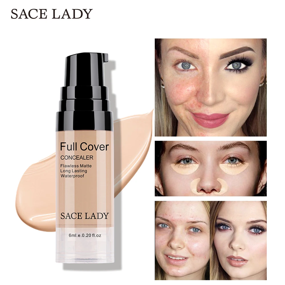 SACE LADY Full Cover 8 Colors Liquid Concealer Makeup 6ml Eye Dark Circles Cream Face Corrector Waterproof Make Up Base Cosmetic