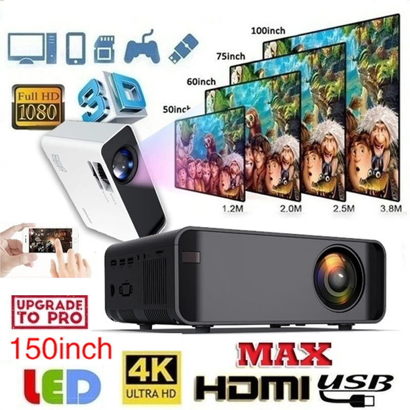  New Design W80 Smart LCD Projector Multimedia Media Player & LED Screen Support 4K HDMI/AV/USB/TF/V - 4000235210718