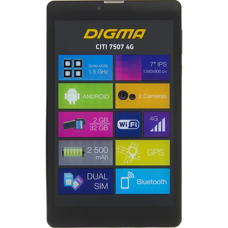 Планшет Digma CITI 7507 4G SC9832 4C/2Gb/32Gb 7&quot IPS 1280x800/3G/4G/And7.0/черный/BT/GPS/5Mpix/2Mpix | Компьютеры и