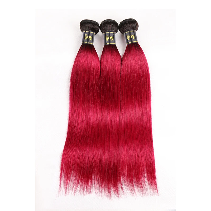 Pacotes em Linha Extensão do Cabelo Ombre Borgonha Vermelho Tecer Reta 8 -26 Pacotes Coloridos Humano Brasileiro 130% Densidade Não Remy Ijoy T1b