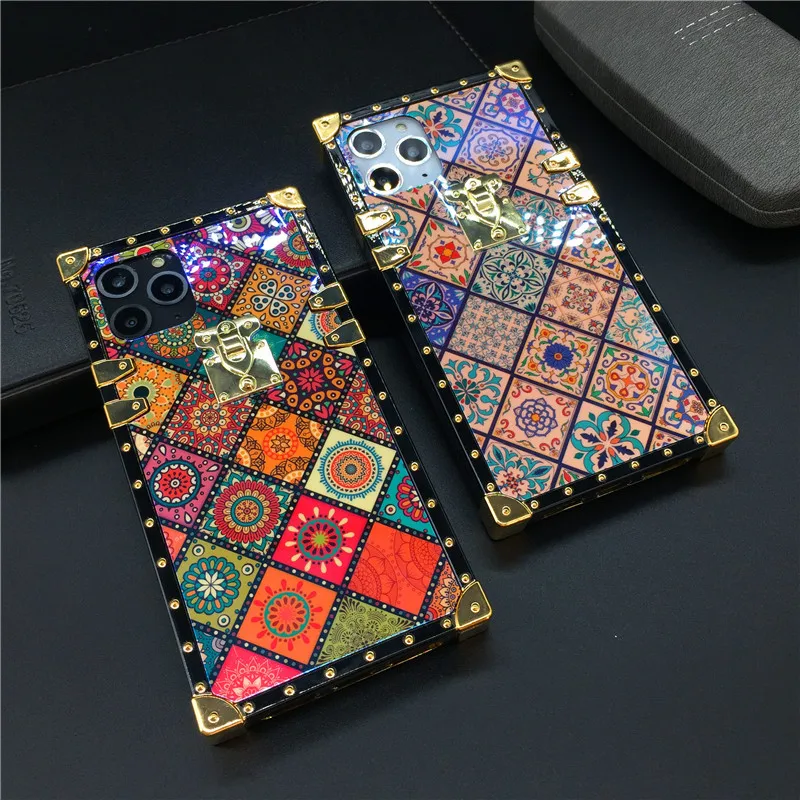 Роскошный квадратный чехол в клетку с винтажным цветком для Samsung Galaxy S20 S10 plus s10lite