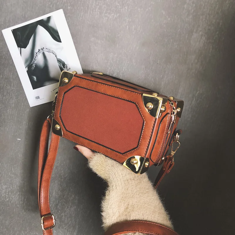 

Hong Kong Style Retro Box Bag 2018 New Style Fashion Mini Square Sling Bag Shoulder Box Bag Women's Trendy Bag