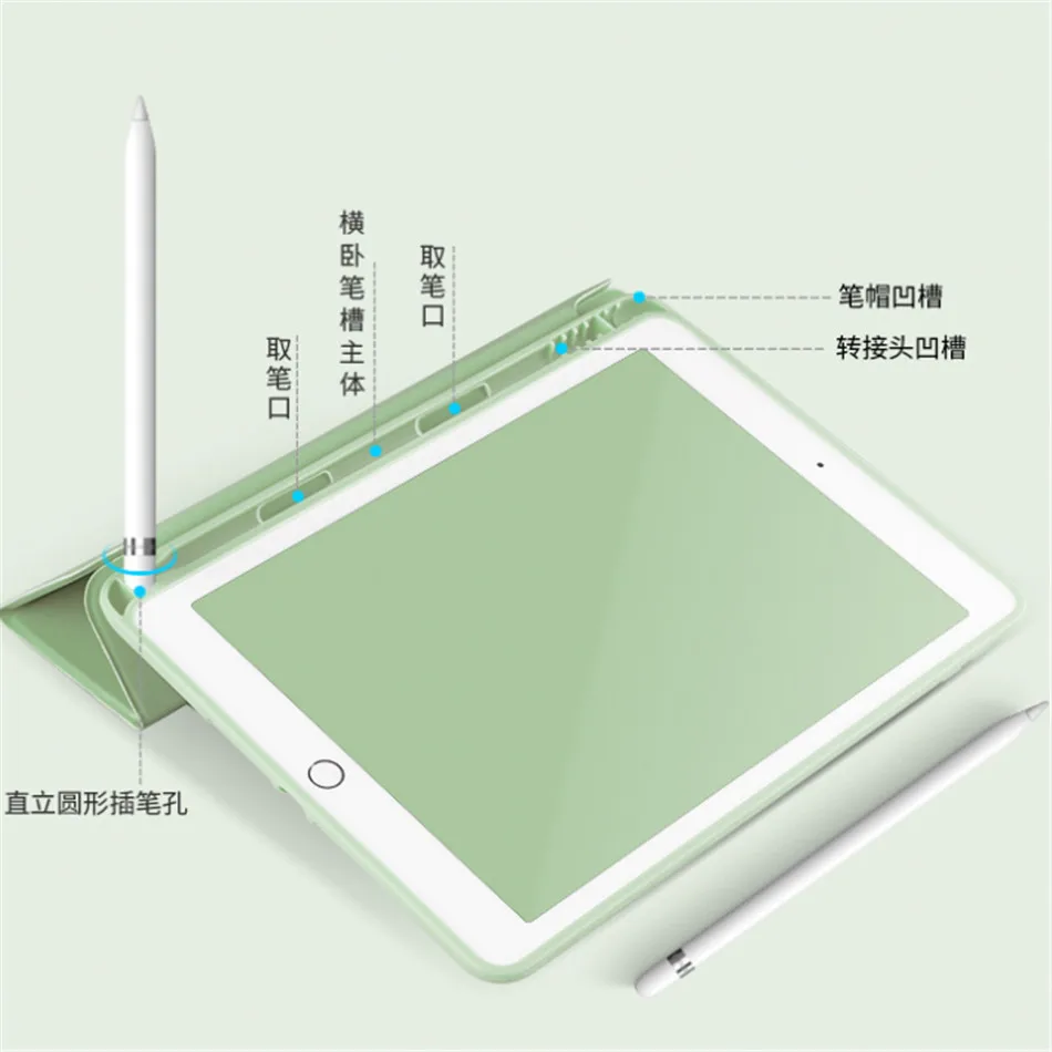 Для iPad 10,2 дюймов 7th Gen чехол с карандашом, откидная Складная подставка силиконовый мягкий чехол для iPad 10,2 чехол просыпается