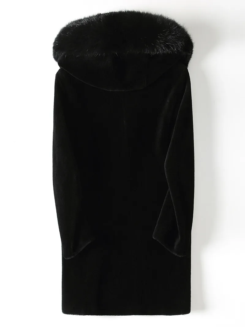 

Real Fur Coat Men Clothes 2020 Winter Jacket for Men Long Coat Fox Fur Collar Hooded Sheep Shearing Wool Coats KJ1075