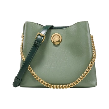 

2019 Winter Fashion Large Capacity Chic Chain Avocado Green Crossbody Bucket Bag