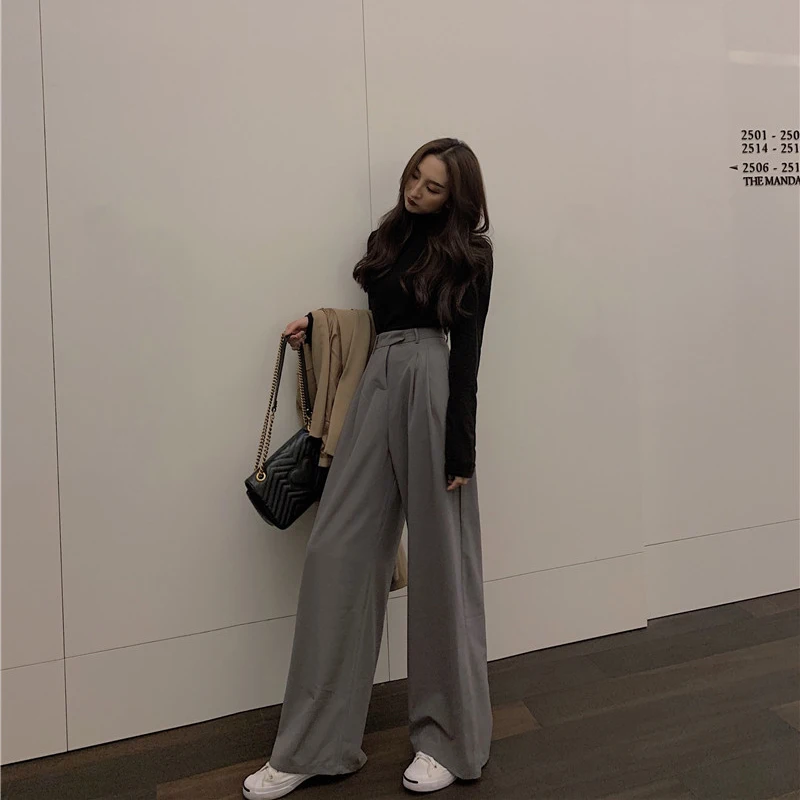 2021 Autumn Suit Pants Female Solid Wide Leg Pants Women Full Length Pants Ladies High Quality simple Casual Straight Pants 2