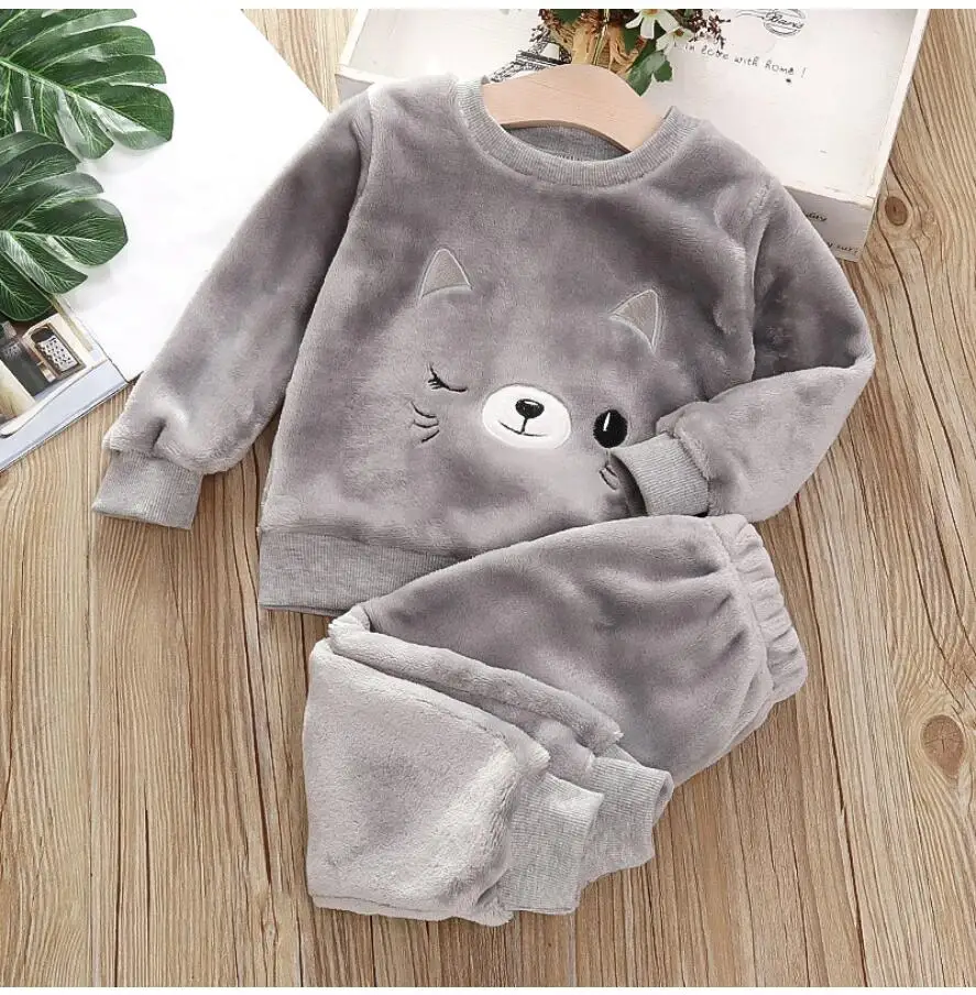 cute pajama sets	 Baby Boy Girl Clothes Pajamas Set Thick Flannel Fleece Toddler Child Warm Catoon Bear Sleepwear Kids Home Suit Autumn/Winter designer pajama sets