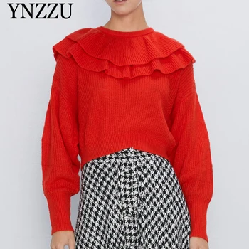 

Ruffles Long sleeve Women Sweater 2019 Autumn Winter Solid color Knit pullover tops O-neck Loose chic Female jumper YNZZU YT708