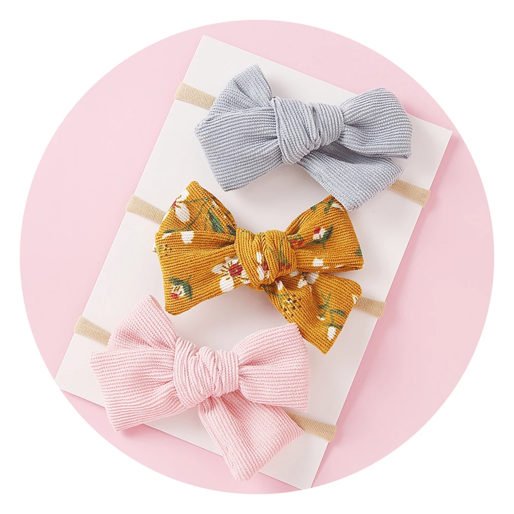 3PCS Corduroy Nylon Headbands For Girls Bows Baby Accessories Elastic Hair bands set Solid Headwear Baby Girl Hair Accessories