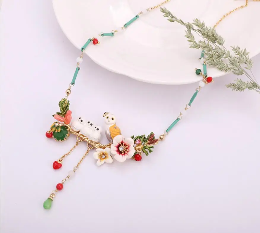 CSxjd ручной работы дизайн эмалированная глазурь милая сова цветы драгоценный камень ожерелье серьги браслеты и кольца