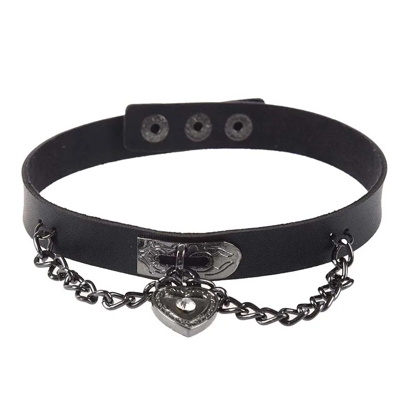 

Leather heart pendant chain necklace Gothic Lolita Punk Choker Black