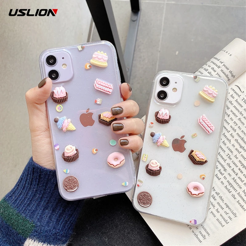 USLION 3D чехол для телефона с изображением торта пончиков iPhone 11 X XR XS Max мягкий ТПУ