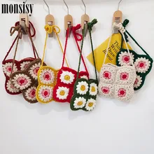 Monsisy новая зима тканая сумка для женщин маленькая сумочка для девушек шерстяная вязаная сумка крючком ручная работа цветы Женские сумки через плечо