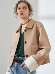 sheepskin 2022 new double patch bag crimping spring autumn genuine leather jacket women short fashion Streetwear clothes y2k