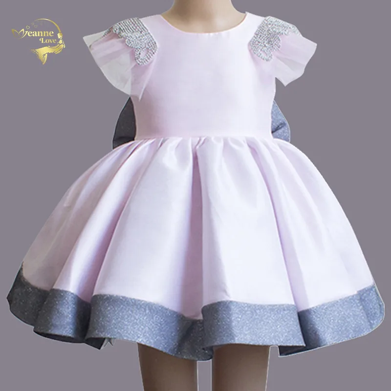 

Pink Baby Toddler Baptism Clothes Birthday Party Dress With Big Bow First Communion Dress Little Girl Short Performs Formal Gown Flower Girl Dress