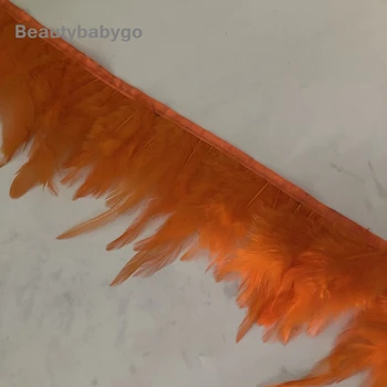 

38 Colors In Stocks 10Y Orange Bleached Dyed Cock tail Feather Trims 10-15cm Width Natural Feather Lace Ribbons For wedding deco