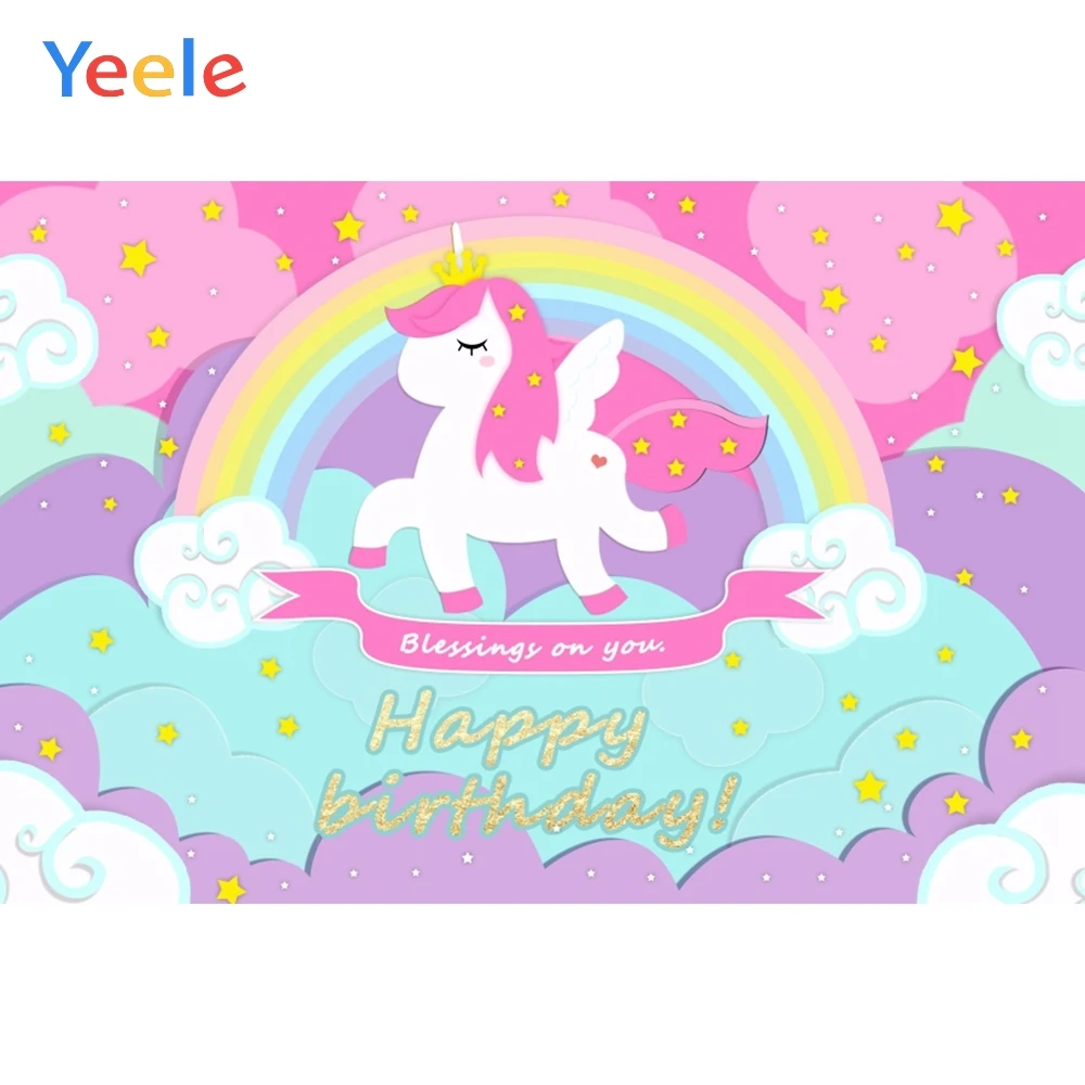 

Lovely Unicorn Cloud Rainbow Star Baby Shower Birthday Backdrop Photography Custom Photographic Background For Photo Studio
