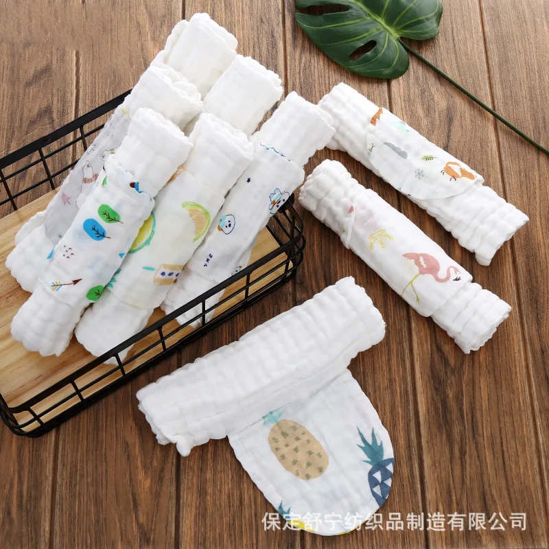  Washed Cotton Baby Sweat-absorbing Towel Seersucker Printed Cartoon Six-layer Breathable Isolation 