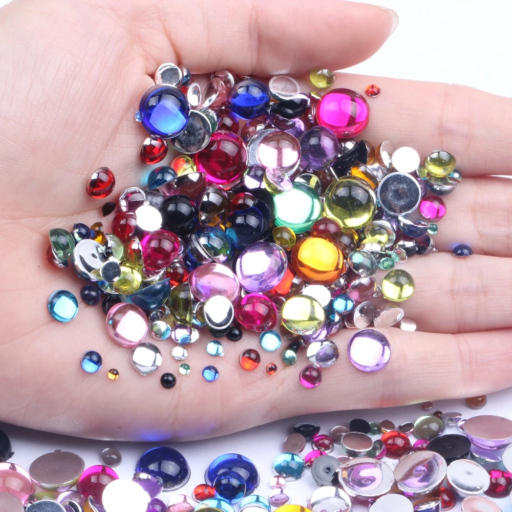 Acrylic Flat Back Many Sizes And Colors Half Round Facets Rhinestone Glue On Beads Dress Decorations DIY Strass Nail Art | Украшения и